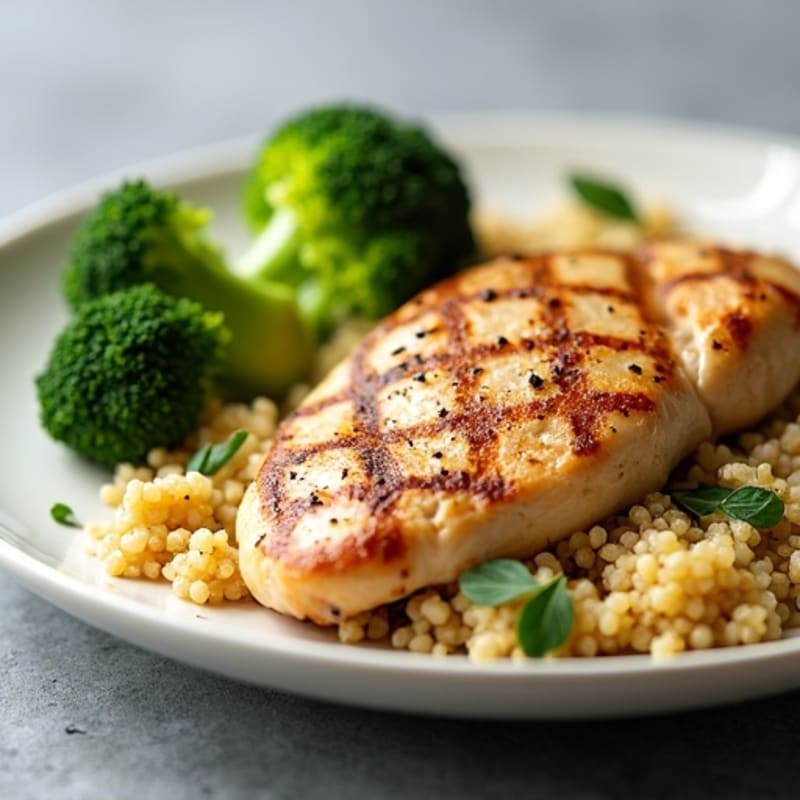 Grilled Chicken Breast with Quinoa and Roasted Broccoli