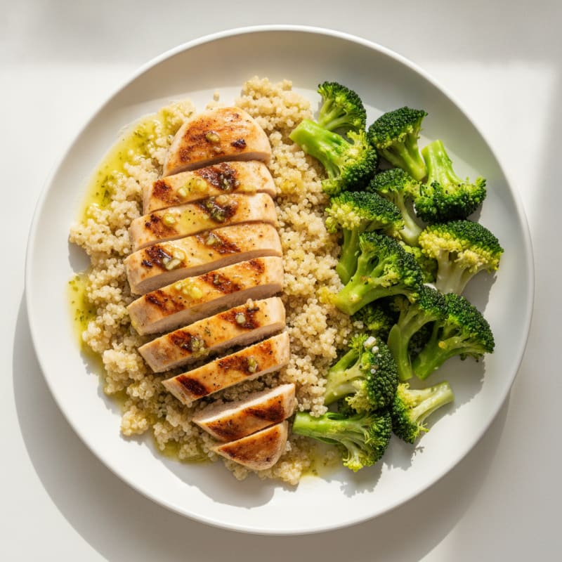Grilled Chicken Breast with Quinoa and Steamed Broccoli