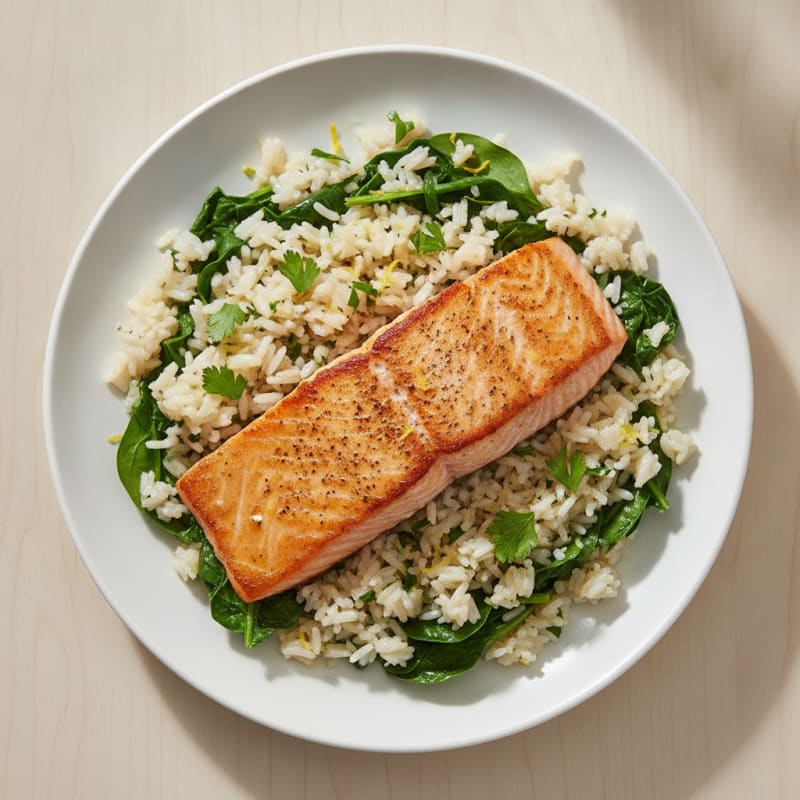 Pan-Seared Salmon with Lemon-Herb Rice