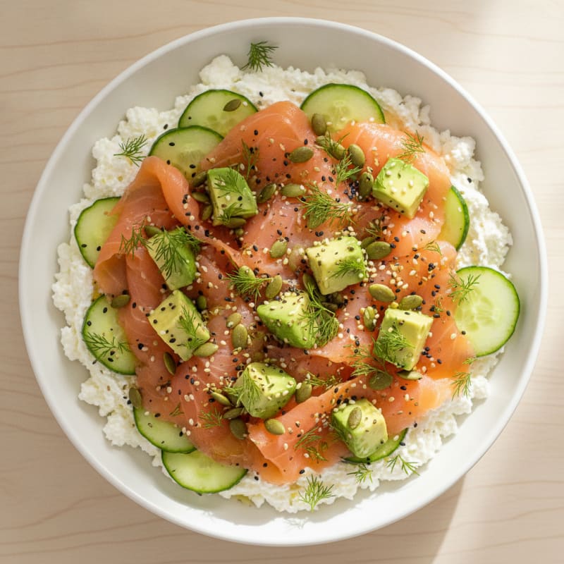 Silky Cottage Cheese and Smoked Salmon Bowl with Fresh Herbs