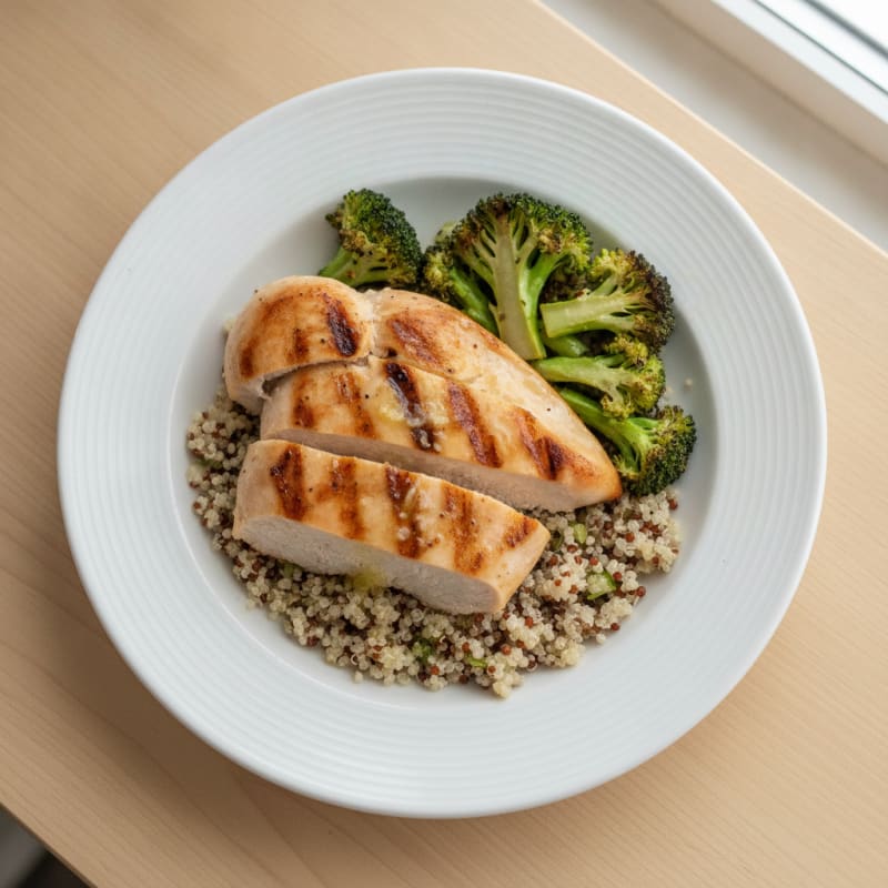 Grilled Chicken Breast with Roasted Broccoli and Quinoa