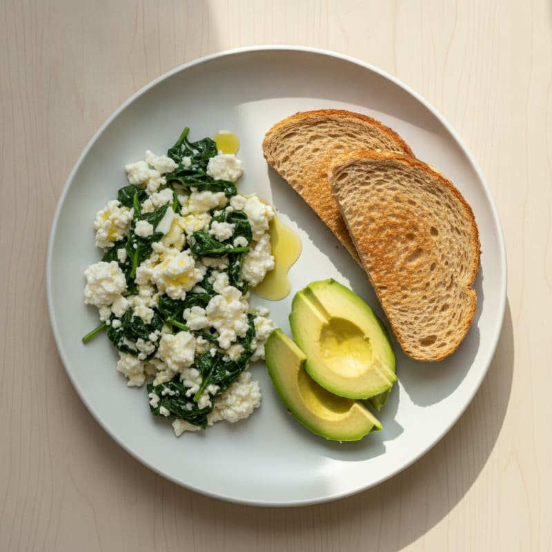 Egg White and Spinach Scramble with Cottage Cheese