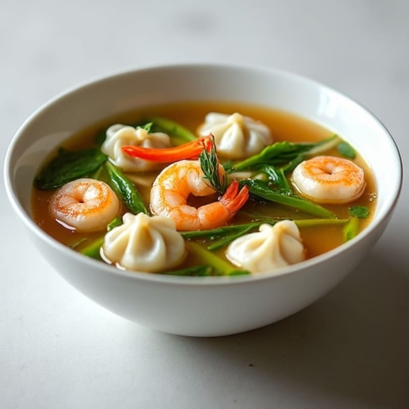Lean Shrimp & Chicken Dumpling Soup with Fresh Bok Choy