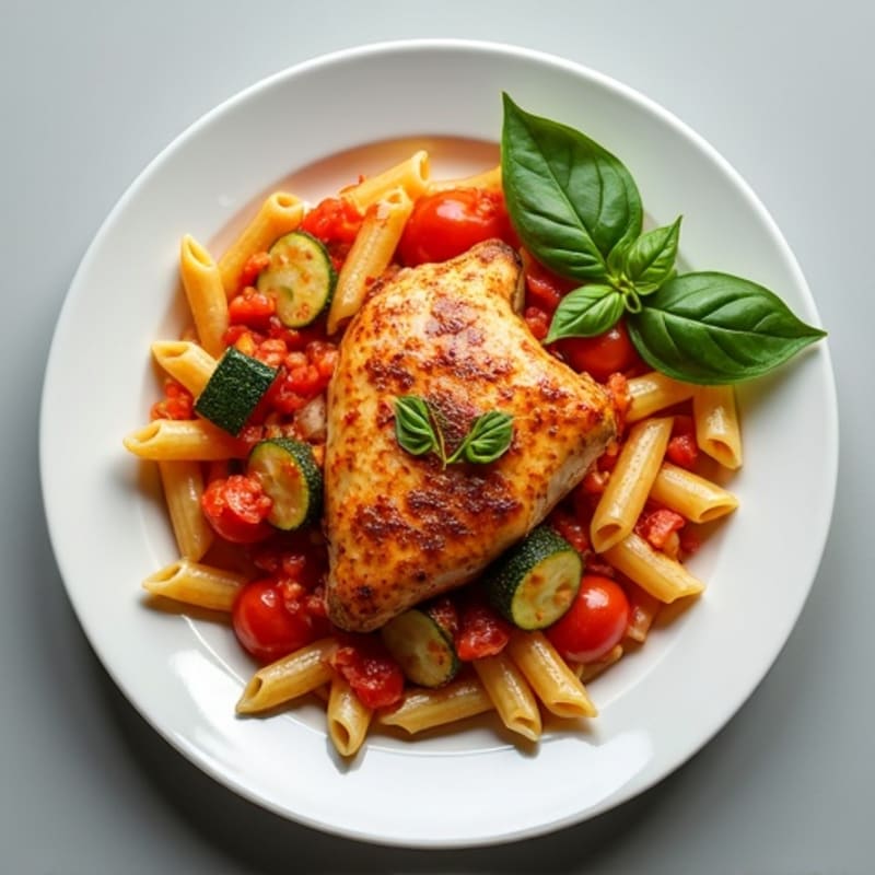 Chicken and Roasted Vegetable Pasta with Rich Tomato Basil Sauce