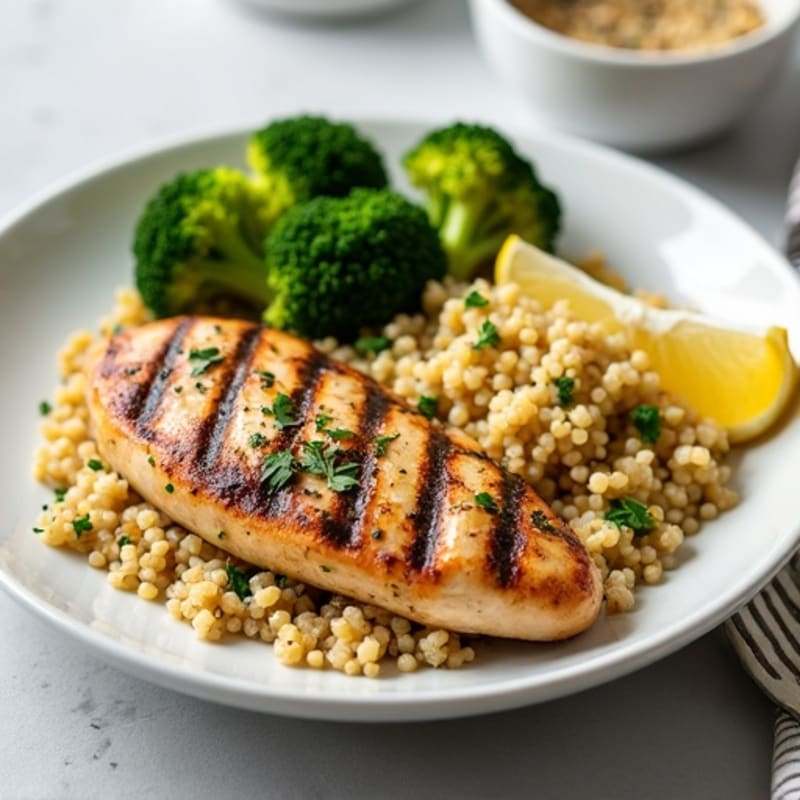 Grilled Chicken Breast with Quinoa and Roasted Broccoli