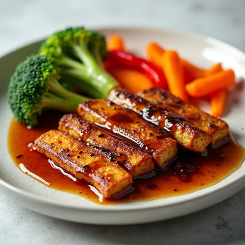 Sweet-Sticky Maple Glazed Tempeh with Crispy Vegetables