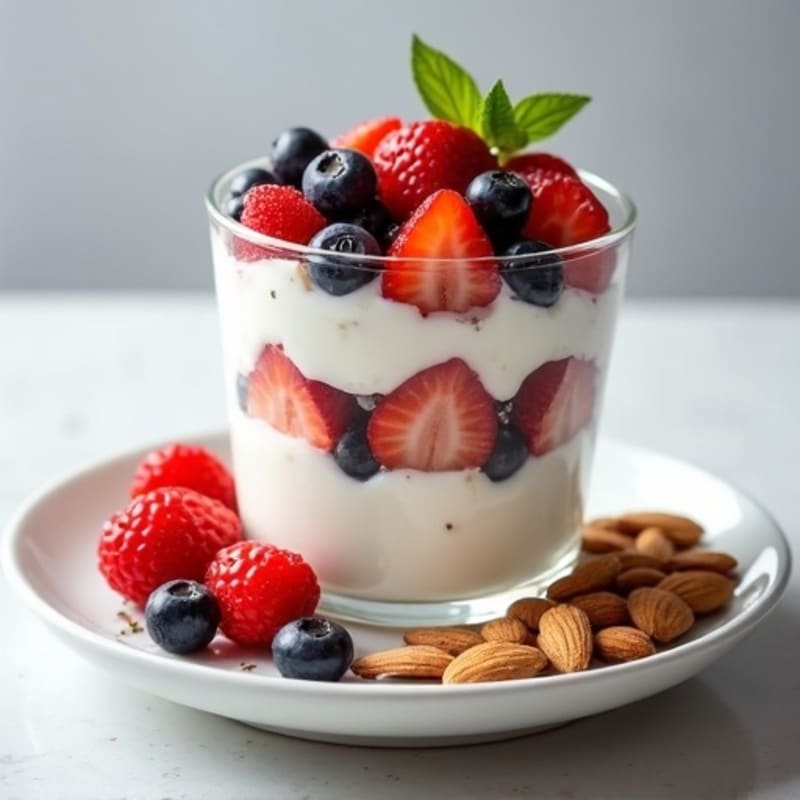 Greek Yogurt Protein Parfait with Mixed Berries and Almonds