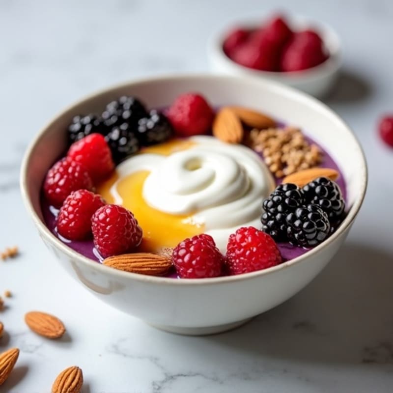 Silky Protein Yogurt Bowl with Mixed Berries and Almonds