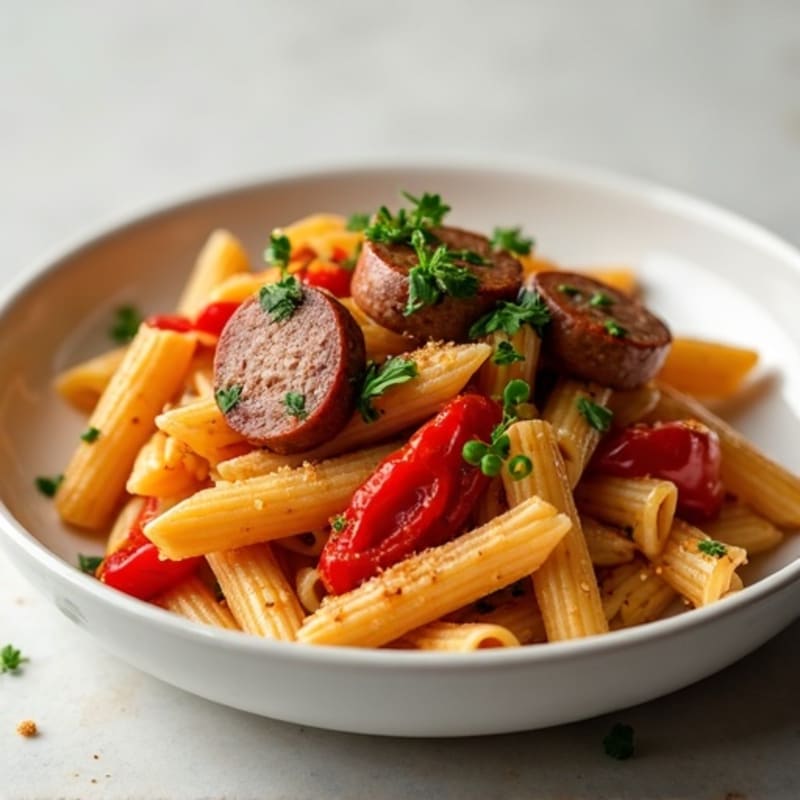 Lean Italian Sausage and Whole Wheat Penne with Roasted Bell Peppers
