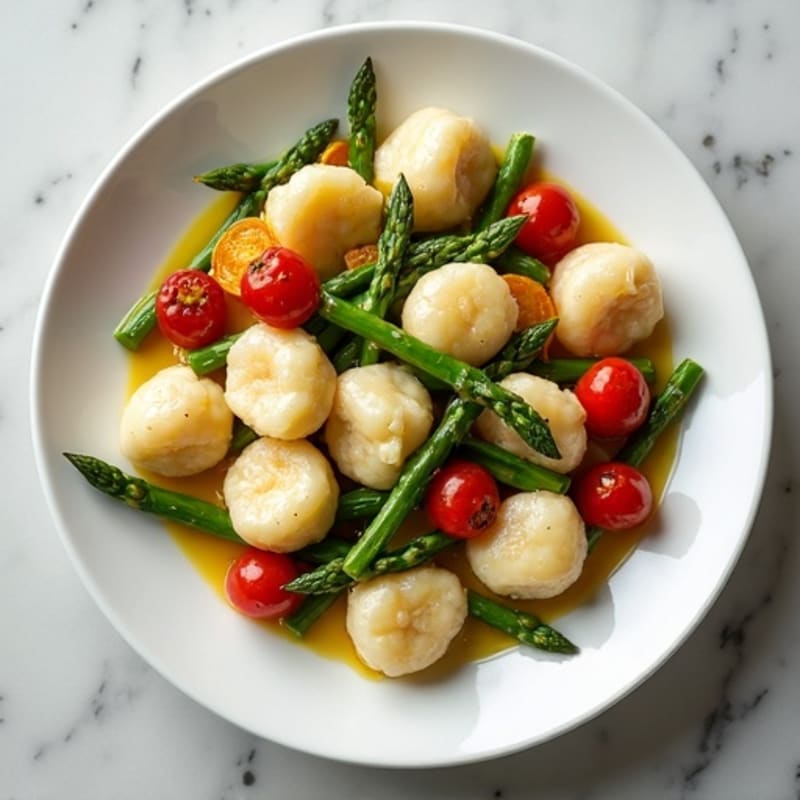 Fluffy Ricotta Gnocchi with Roasted Asparagus and Blistered Cherry Tomatoes