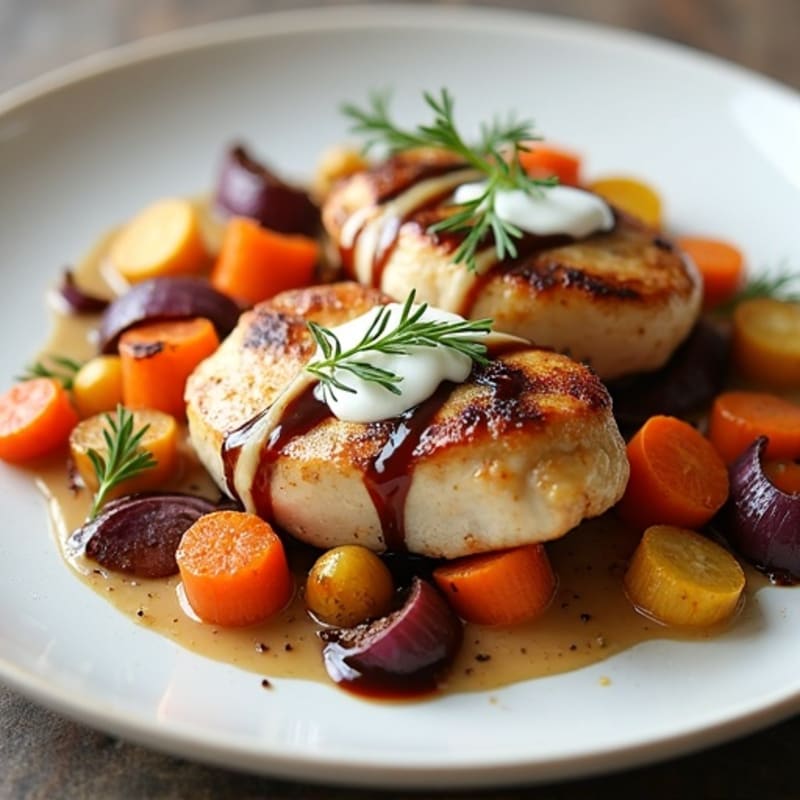 Creamy Balsamic Chicken with Roasted Root Vegetables