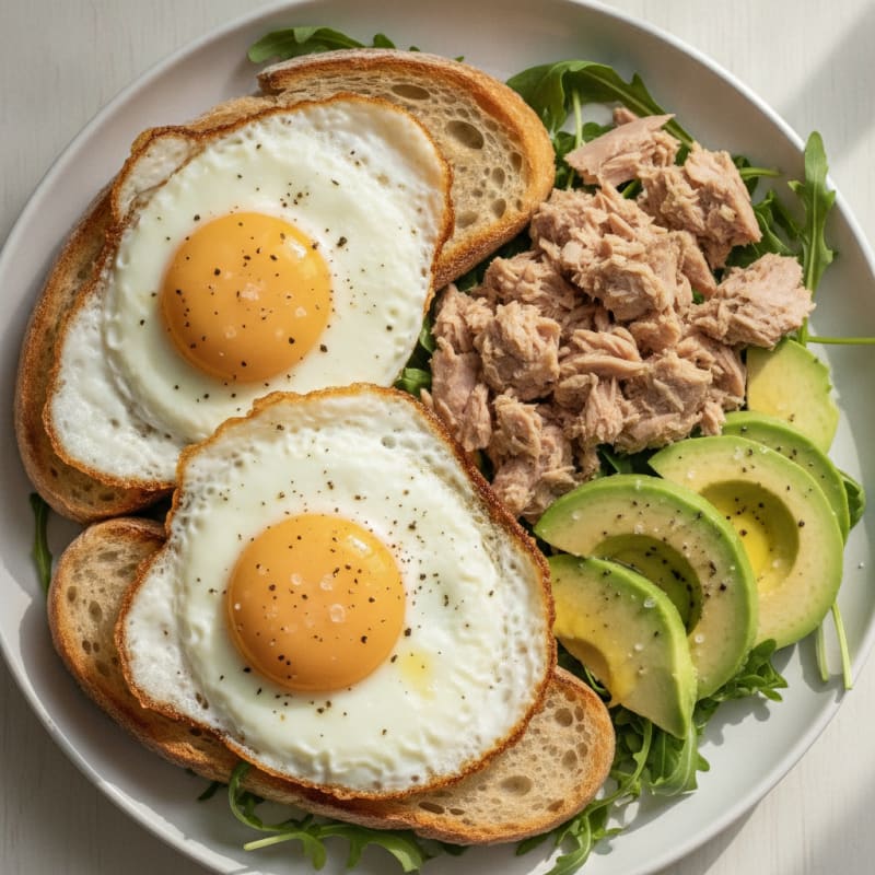 Avocado Oil Fried Eggs with Tuna