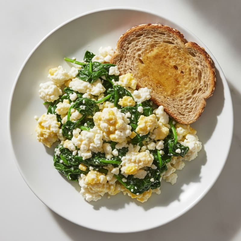 Cottage Cheese and Egg Scramble with Sautéed Spinach