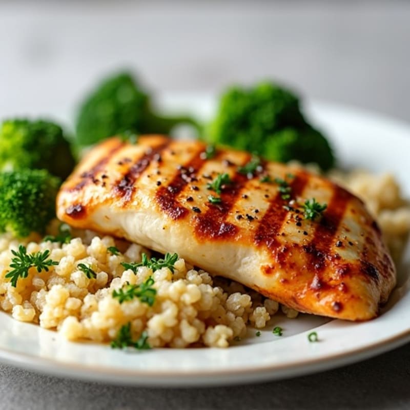 Grilled Chicken Breast with Quinoa and Steamed Broccoli