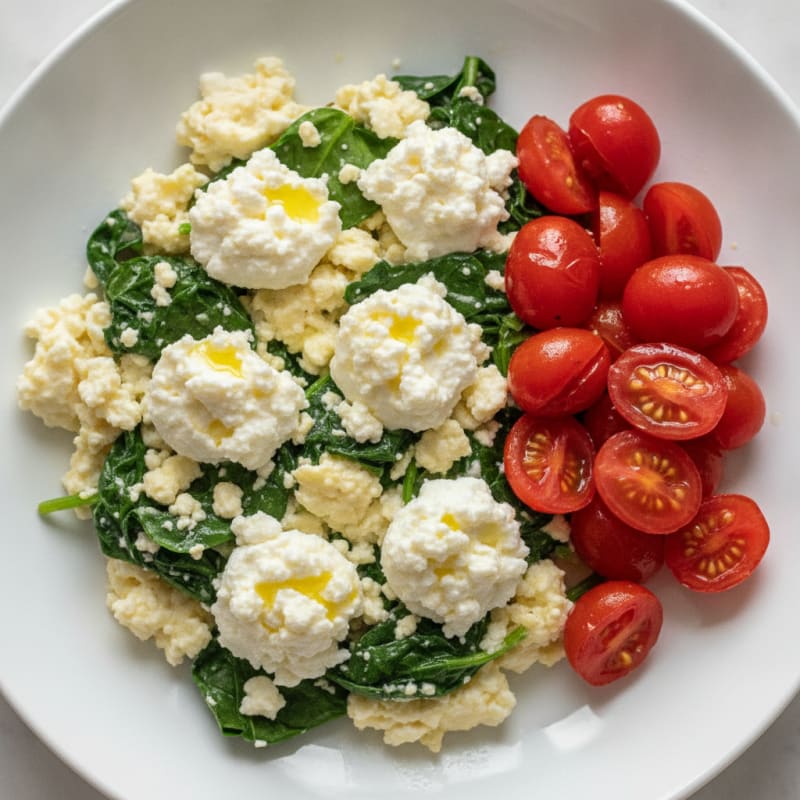 Egg White Spinach Scramble with Cottage Cheese