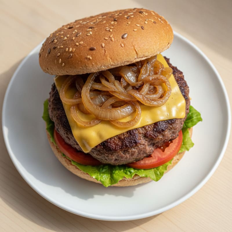Classic Beef Burger with Caramelized Onions