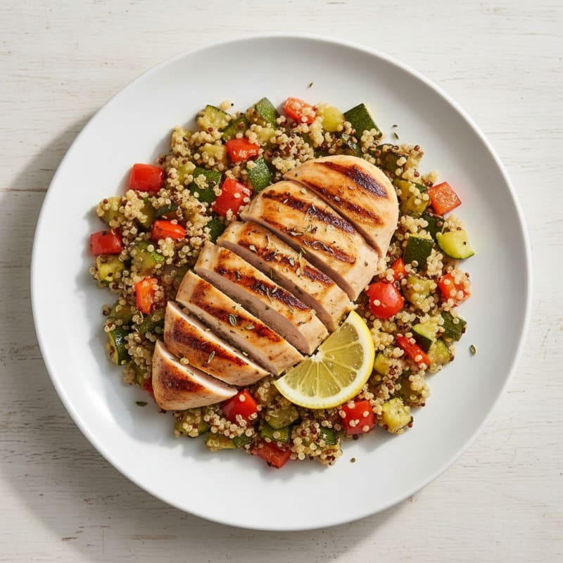 Grilled Chicken Breast with Roasted Vegetable Quinoa Salad
