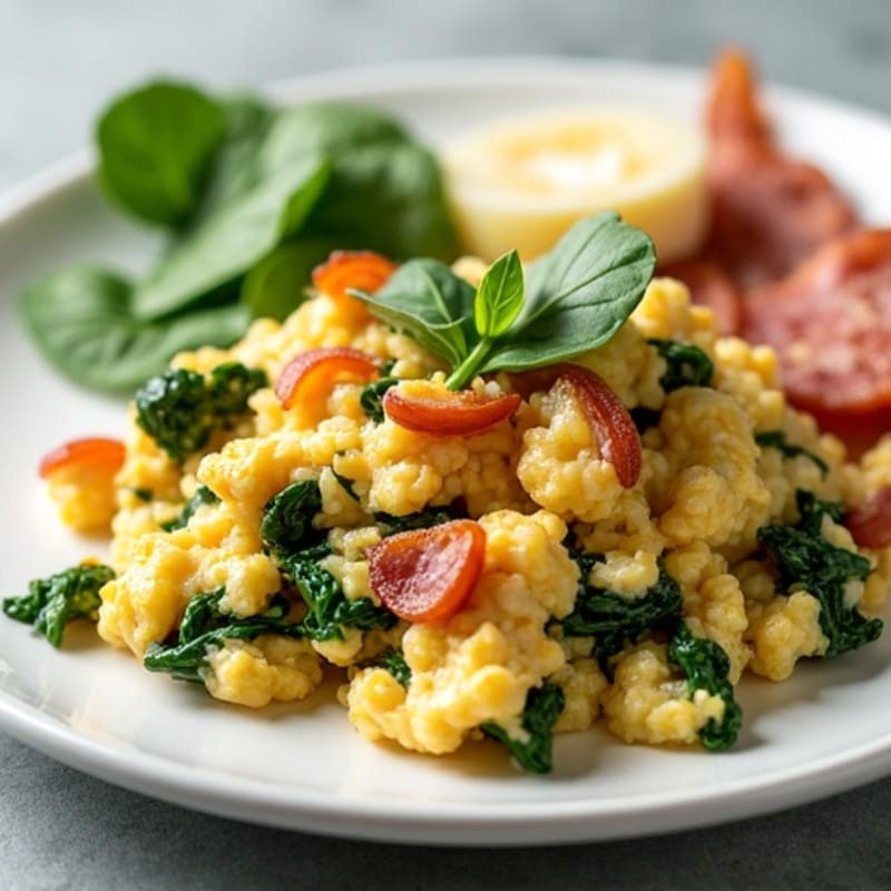Egg White and Spinach Scramble with Lean Turkey Bacon