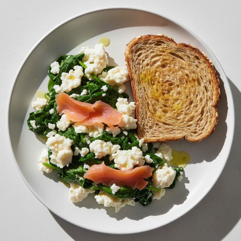 Egg White and Spinach Scramble with Whole Grain Toast