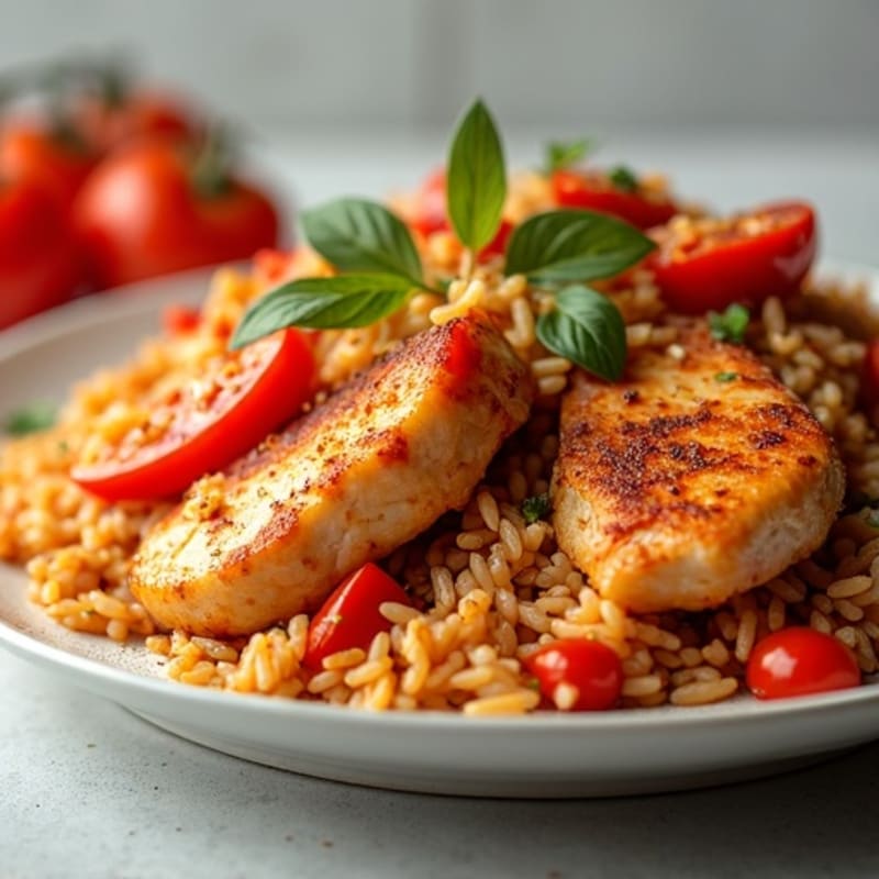 Chicken and Spicy Tomato Rice with Roasted Peppers