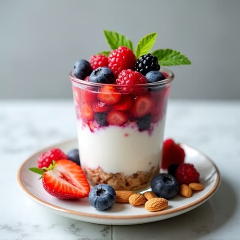 Greek Yogurt Protein Parfait with Mixed Berries and Almonds