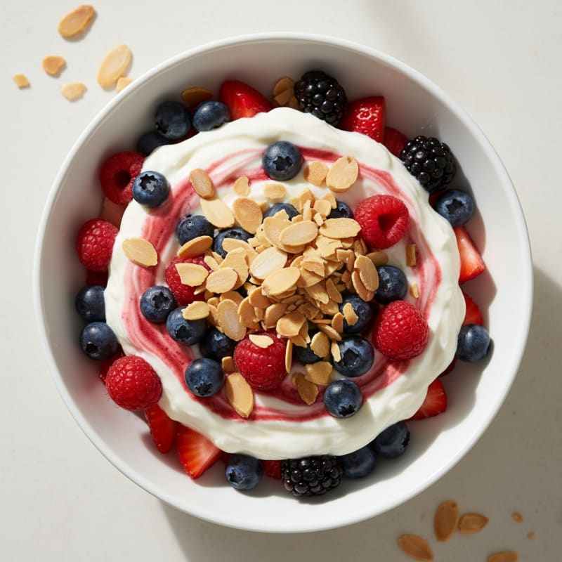 Greek Yogurt Protein Parfait with Mixed Berries and Almonds