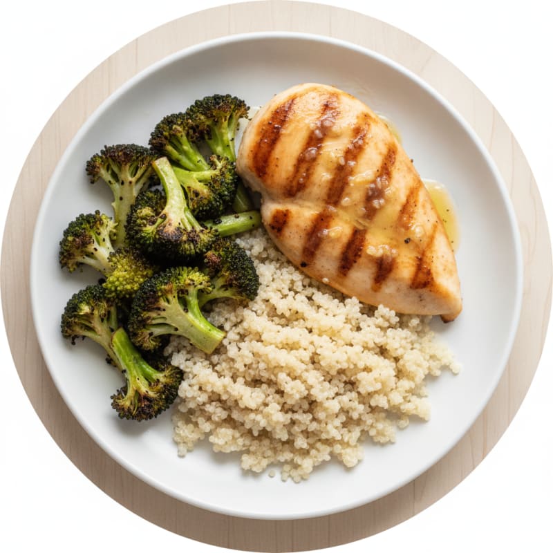 Grilled Chicken Breast with Quinoa and Roasted Broccoli