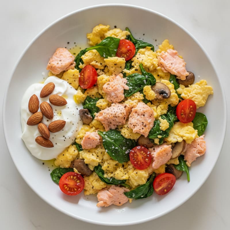 Salmon and Egg Scramble with Yogurt