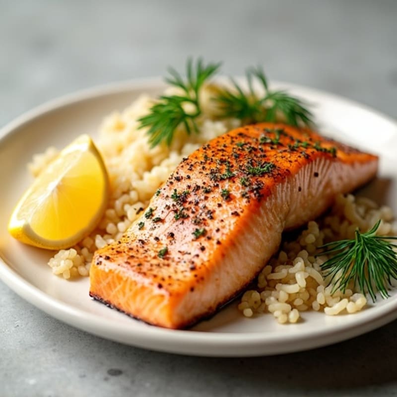 Pan-Seared Lemon Pepper Salmon with Herbed Rice