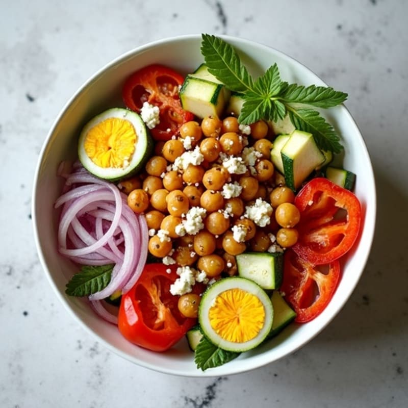 Crispy Roasted Chickpea and Vegetable Bowl with Tangy Feta