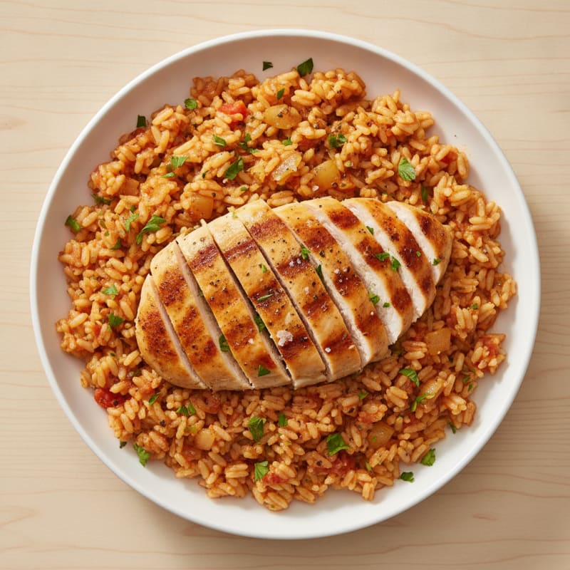 Savory Tomato Herb Rice with Pan-Seared Chicken