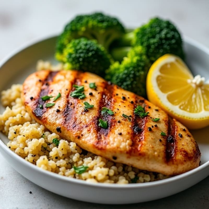 Grilled Chicken Breast with Quinoa and Roasted Broccoli