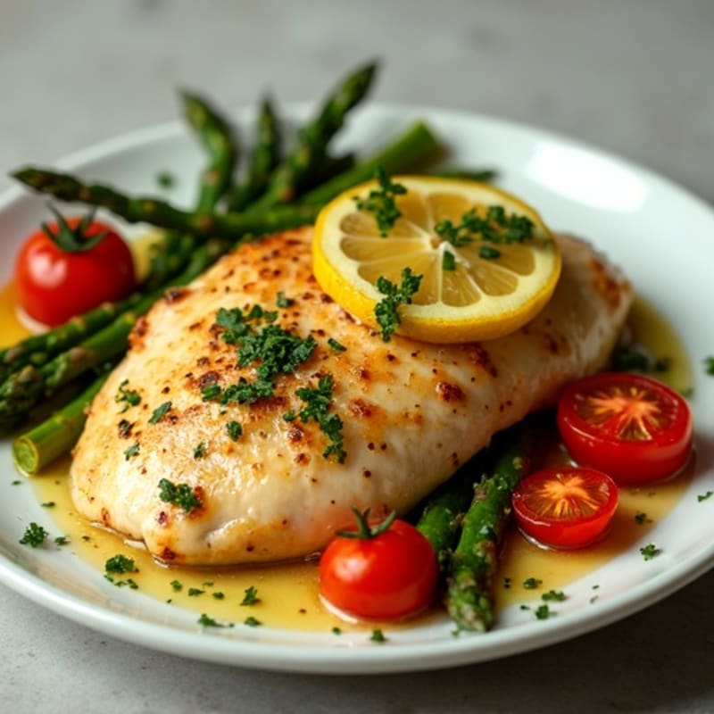 Sheet Pan Lemon Garlic Chicken with Roasted Asparagus and Cherry Tomatoes