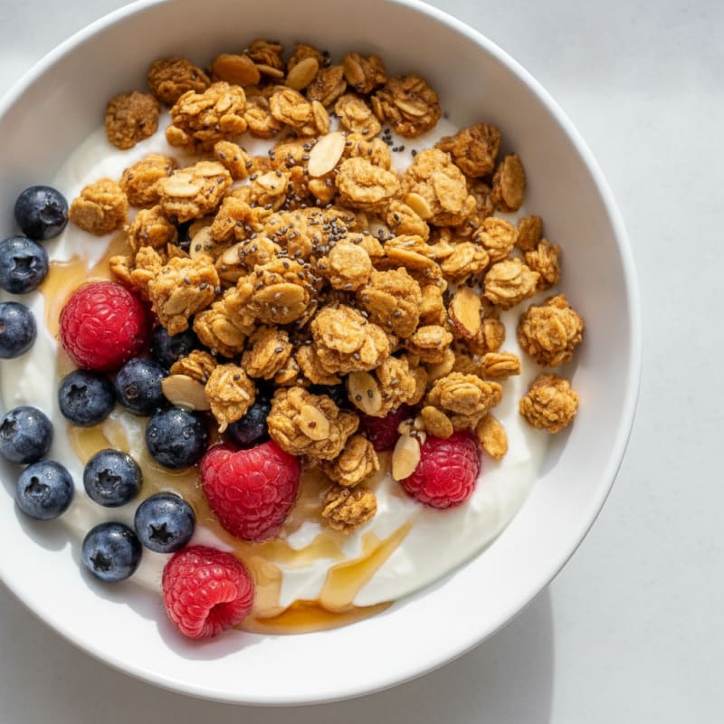 Greek Yogurt Parfait with Berries and Crunchy Almond Granola