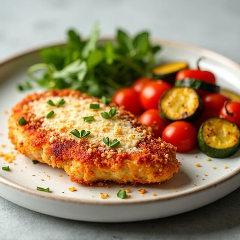 Healthy Crispy Chicken Parmesan with Roasted Vegetables