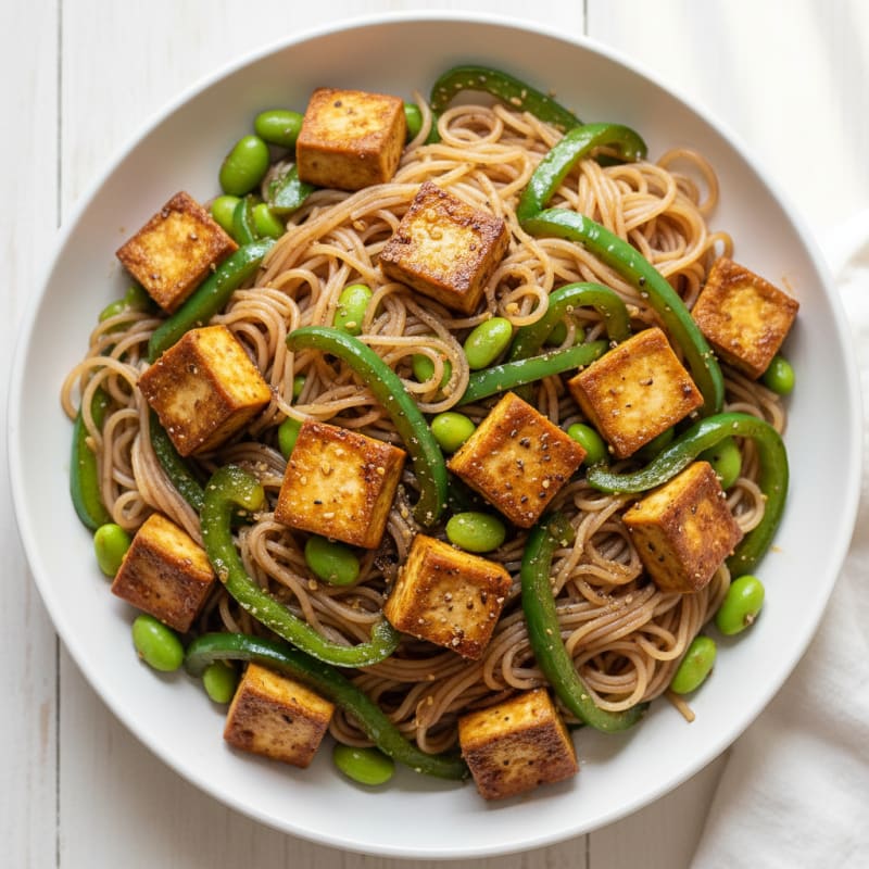 Tofu and Bell Pepper Noodle Stir-Fry