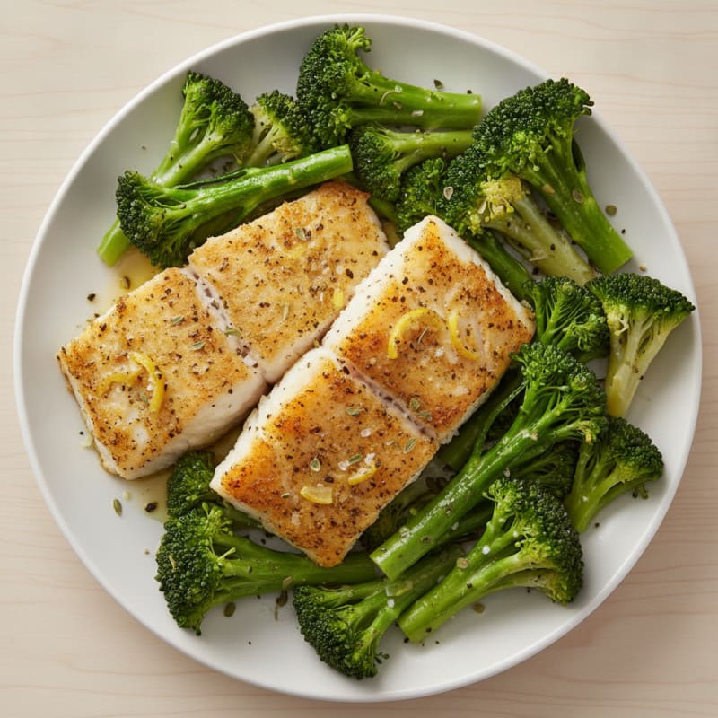 Lemon Herb Baked Cod with Steamed Broccoli