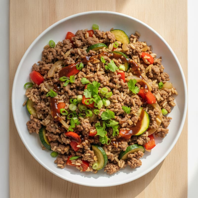 Savory Ground Beef and Rice Vegetable Skillet