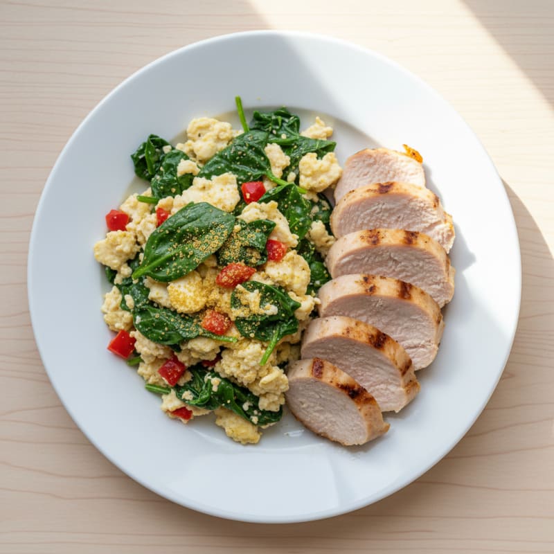Egg White Spinach Scramble with Grilled Turkey Breast