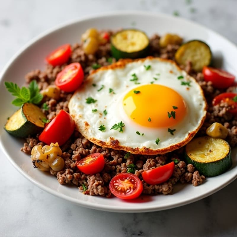 Savory Lean Ground Beef and Roasted Vegetable Skillet
