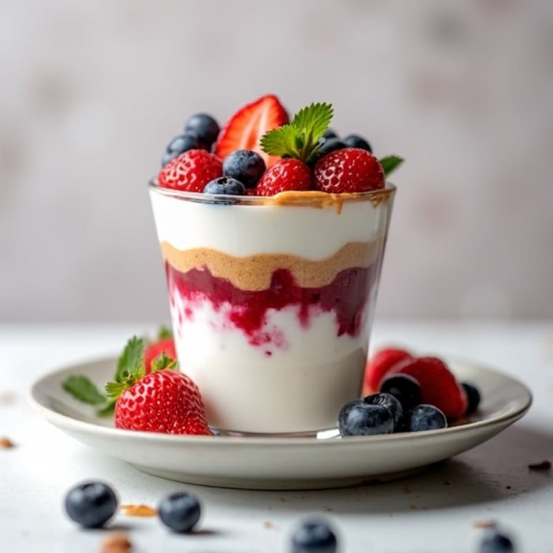 Greek Yogurt Protein Parfait with Mixed Berries and Almond Butter