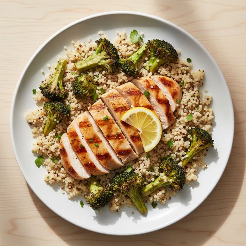 Grilled Chicken Breast with Quinoa and Roasted Broccoli