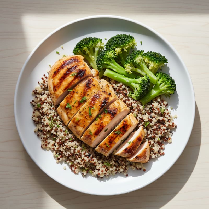 Grilled Chicken Breast with Quinoa and Steamed Broccoli