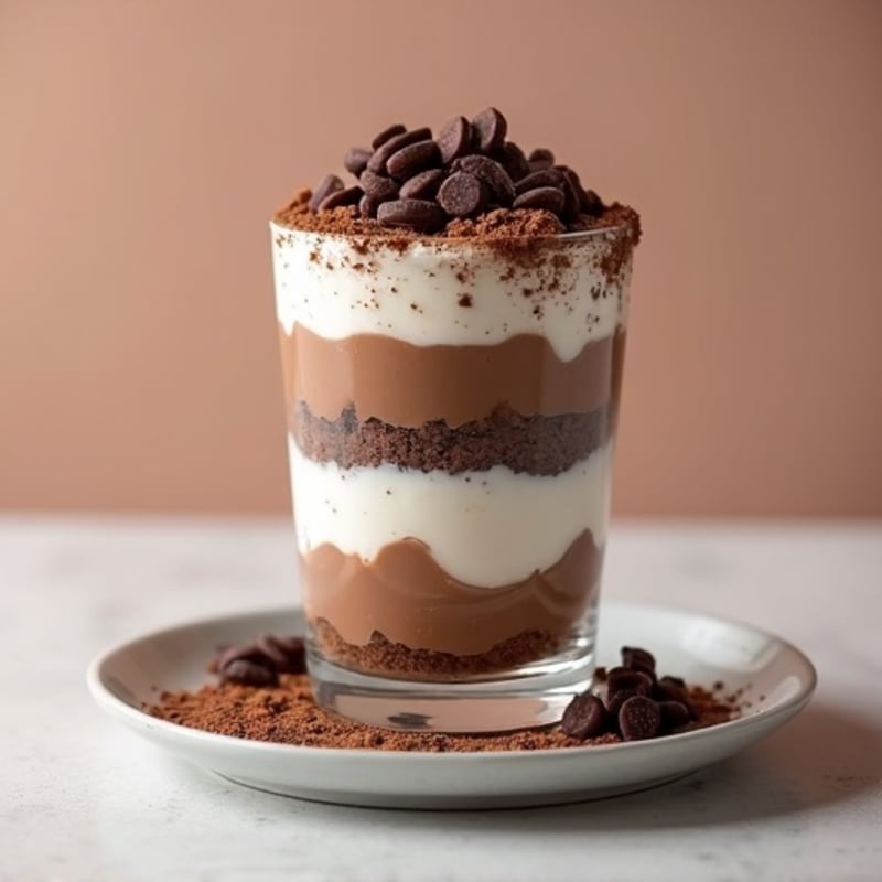 Layered Chocolate Protein Cheesecake Parfait with Crispy Chocolate Crumble