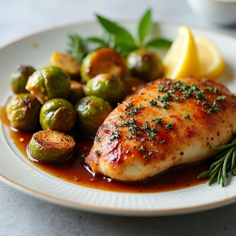 Lemon Herb Roasted Chicken with Balsamic Glazed Brussels Sprouts