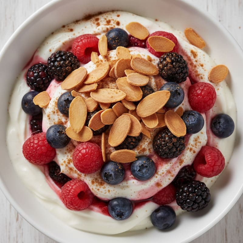 Greek Yogurt Protein Parfait with Mixed Berries and Almonds