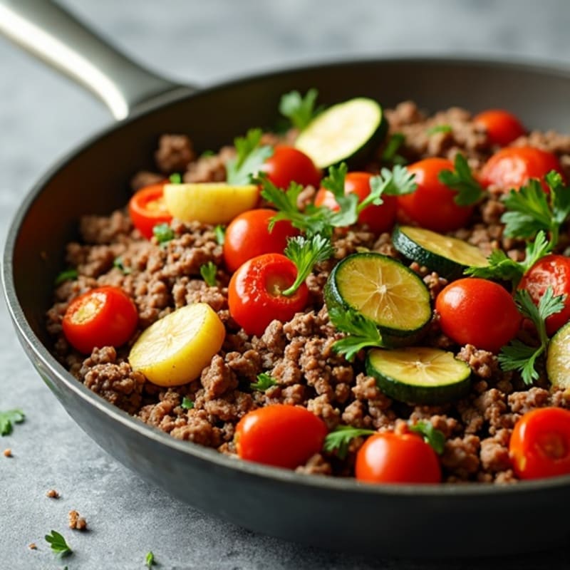 Lean Ground Beef and Roasted Vegetable Skillet