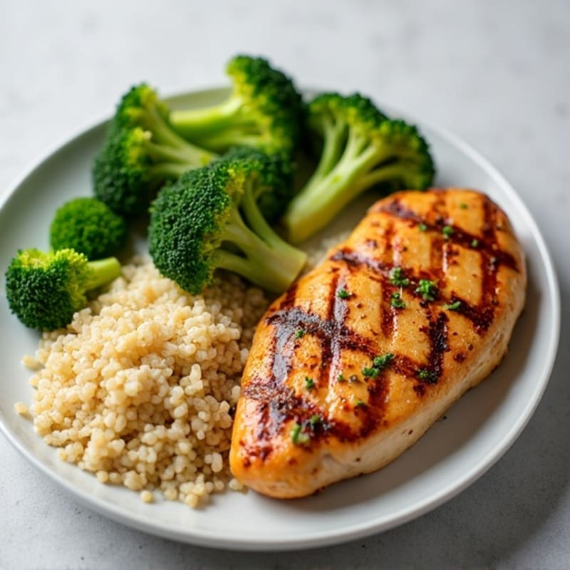 Grilled Chicken Breast with Roasted Broccoli and Quinoa