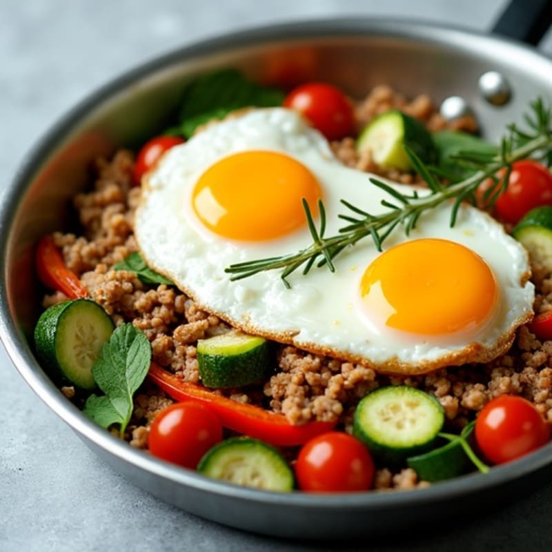 Herb-Seasoned Turkey Vegetable Skillet with Sunny Eggs