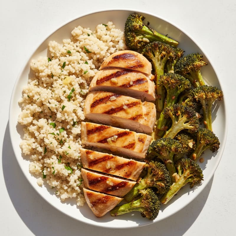 Grilled Chicken Breast with Quinoa and Roasted Broccoli
